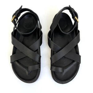 Liberte Bronte Sandals Sz 10 Black Leather Strappy Handmade Flat Bali Buckle